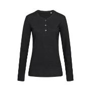 Stedman Sharon Henley Long Sleeve For Women Svart ringspunnet bomull X...