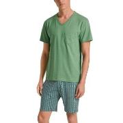 Calida Relax Imprint 2 V Neck Short Pyjama Blå/Grønn bomull Small Herr...