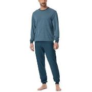 Schiesser Comfort Essentials Pyjama With Cuff Blå/Blå bomull 52 Herre