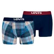 Levis 2P Plaid Aop Boxer Brief Marine/Blå bomull Small Herre