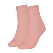 Calvin Klein Strømper 2P Shiny Logo Short Socks Rosa Str 35/38 Dame