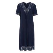 Damella Plain Lace Short Sleeve Nightdress Marine viskose Medium Dame