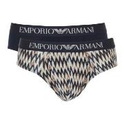 Armani Cotton Stretch Print Briefs 2P Beige/marin bomull X-Large Herre
