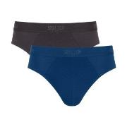 Sloggi 2P SLG Base Midi Briefs Svart/Blå bomull Large Herre