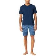 Schiesser Casual Essentials Short Sleeve Pyjama Marine mønster bomull ...