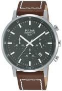 Pulsar Herreklokke PT3887X1 Sport Grå/Lær Ø42 mm