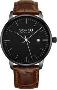 So & Co New York Herreklokke 5521.5 Madison Sort/Lær Ø40 mm