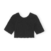 Black Ganni Cotton Poplin O-Neck Cropped Smock Top Bluser Skjorter