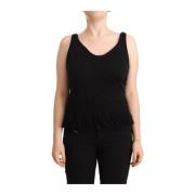 Svart bomullss ermeløs tank casual top