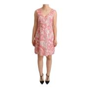 Pink Floral Jacquard Pleated Sheath Dress