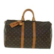 Pre-owned Brunt lerret Louis Vuitton Keepall