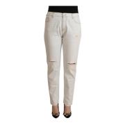 White Cotton Distressed Mid Waist Skinny Denim Jeans
