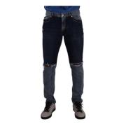 Blå To-Tone Røff Bomull Slim Jeans