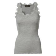 no color Rosemunde Silk Top Regular W/Vintage Lace Light Grey Melange ...