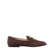 Mørkebrune Skinn/Suede Kjede-Plakett Loafers