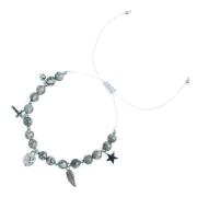 Stone Bead Bracelet 6 MM W/Charms - Grey W/Silver