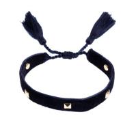 Velvet Friendship Bracelet Thin W/Stud Navy Blue