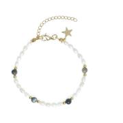 Oval Pearl Bracelet W/Natural Stone Dark Grey