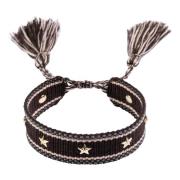 Woven Friendship Bracelet W/Star Studs Chocolate Brown