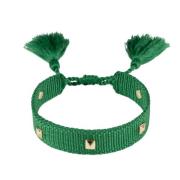 Woven Friendship Bracelet Thin W/Stud - Green