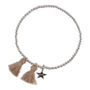 Metal Bead Bracelet W/Tassel Taupe W/Silver