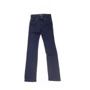 Slim Jeans med Frynsete Bunn og Logo Broderi