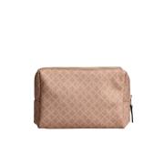 Beige Monogram Print Makeup Bag Organizer