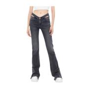 Sort Low-Rise Bootcut Jeans med Cut-Out Detaljer