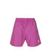 Badeshorts med Skull-Print i Fuchsia Rosa og Blå