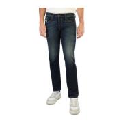 Herre Solid Farge Legg-Jeans med Knappelukking