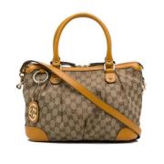 Pre-owned Brunt lerret Gucci veske