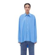Blå Oversized Skjorte med Spesiell Merkelapp og Knappelukking
