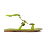 Apple Green Rhinestone Flat Sandals