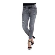 Slim-fit Grå Jeans med Vintage Detaljer