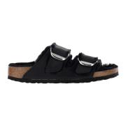 Sort Semsket Shearling Sandal