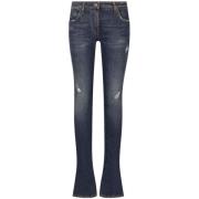 Blå Skinny-Fit Denim Jeans med Slitt Effekt