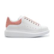 Oversized Hvite Sneakers med Rosa Hæl