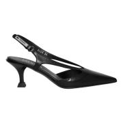 Elegante svarte lær slingback sandaler