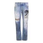 Distinktive Palm Tree Patchwork Jeans