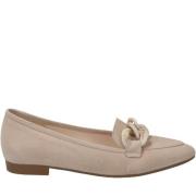 Stilige beige semskede loafers for kvinner