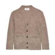 Beige V-Hals Ribbestrikket Cardigan