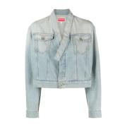 Faded-effekt Cropped Denim Jakke