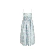 Blomstret Jacquard Midi Kjole med Cut Out