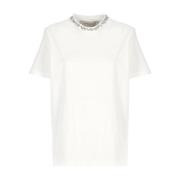 Hvit Krystall Detalj Crew Neck T-skjorte