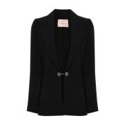 Svart Crepe Cady Blazer med Juvel