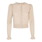 Ivory Cashmere Cardigan med Ruffles