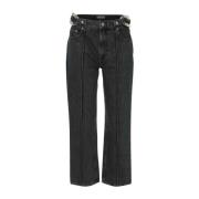 Sorte Cropped Jeans med Kjededetalj