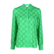 Grønn Rhinestone-Pyntet Langermet Skjorte