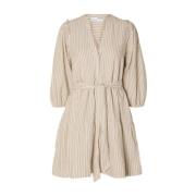 Hillie 3/4 Striped Short Linen Dress - Snow White Humus