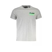 Grå Bomull T-Skjorte, Kort Erme, Crew Hals, Print, Logo